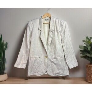 Vintage Cotton Linen‎ Blazer Women’s M Boxy Oversized Boyfriend Coastal Preppy